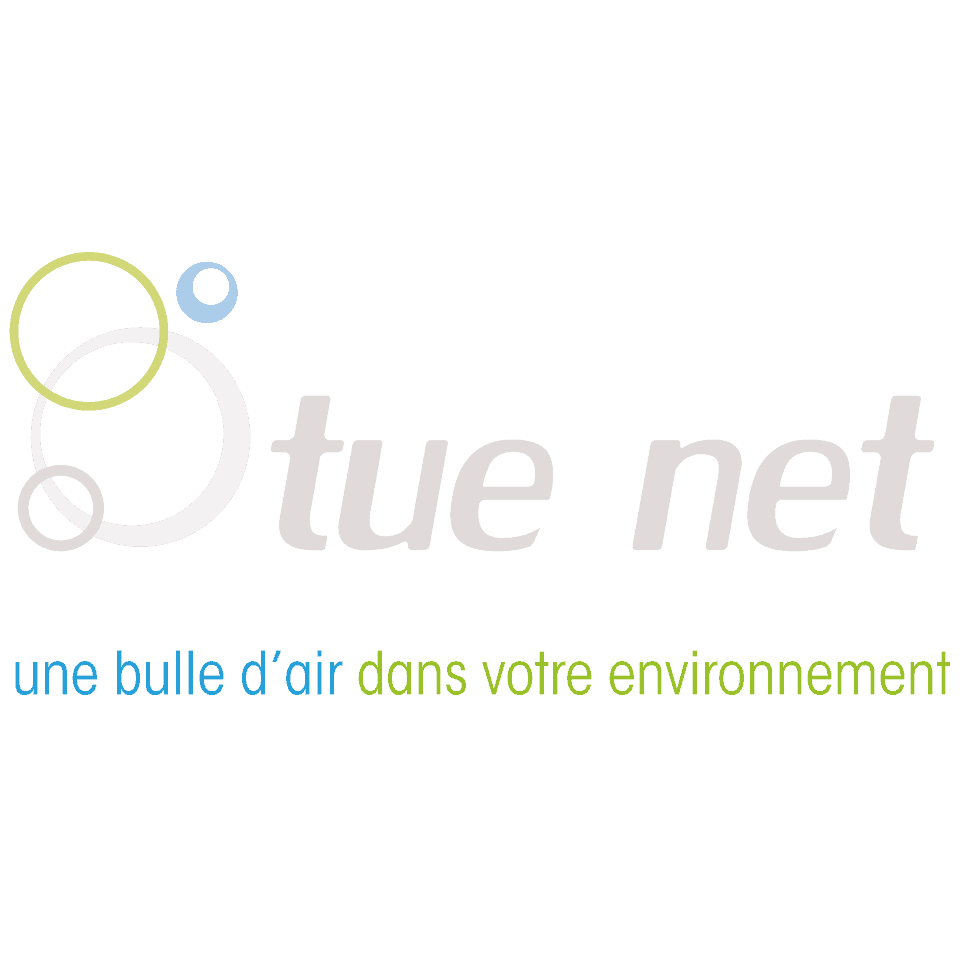 Logo avec texte "Tue Net" et slogan "une bulle d'air dans votre environnement".