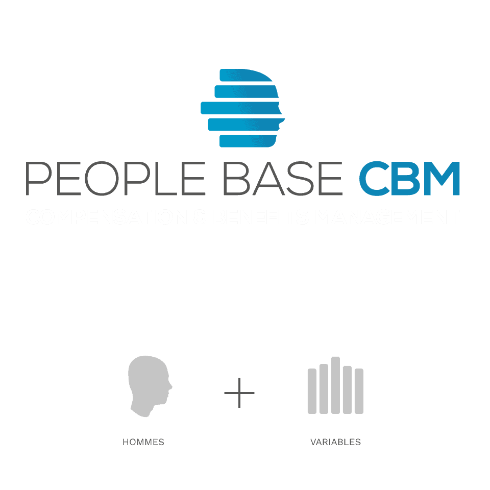 Logo People Base CBM avec tête et graphiques, texte "Hommes + Variables".