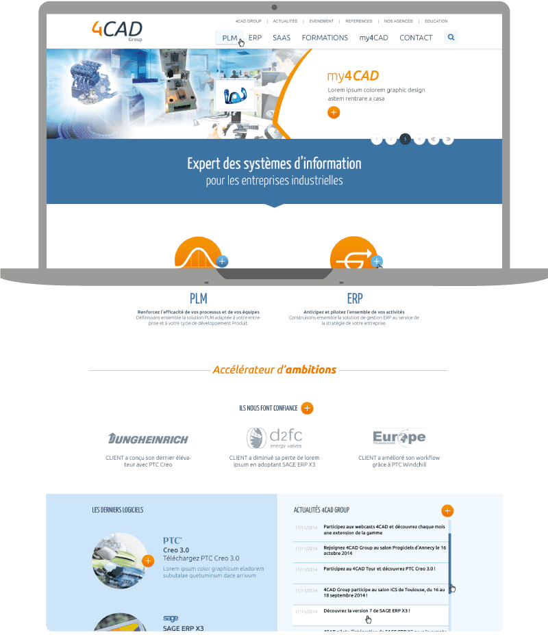 Site web d'une entreprise de systèmes d'information industriels sur un écran d'ordinateur.