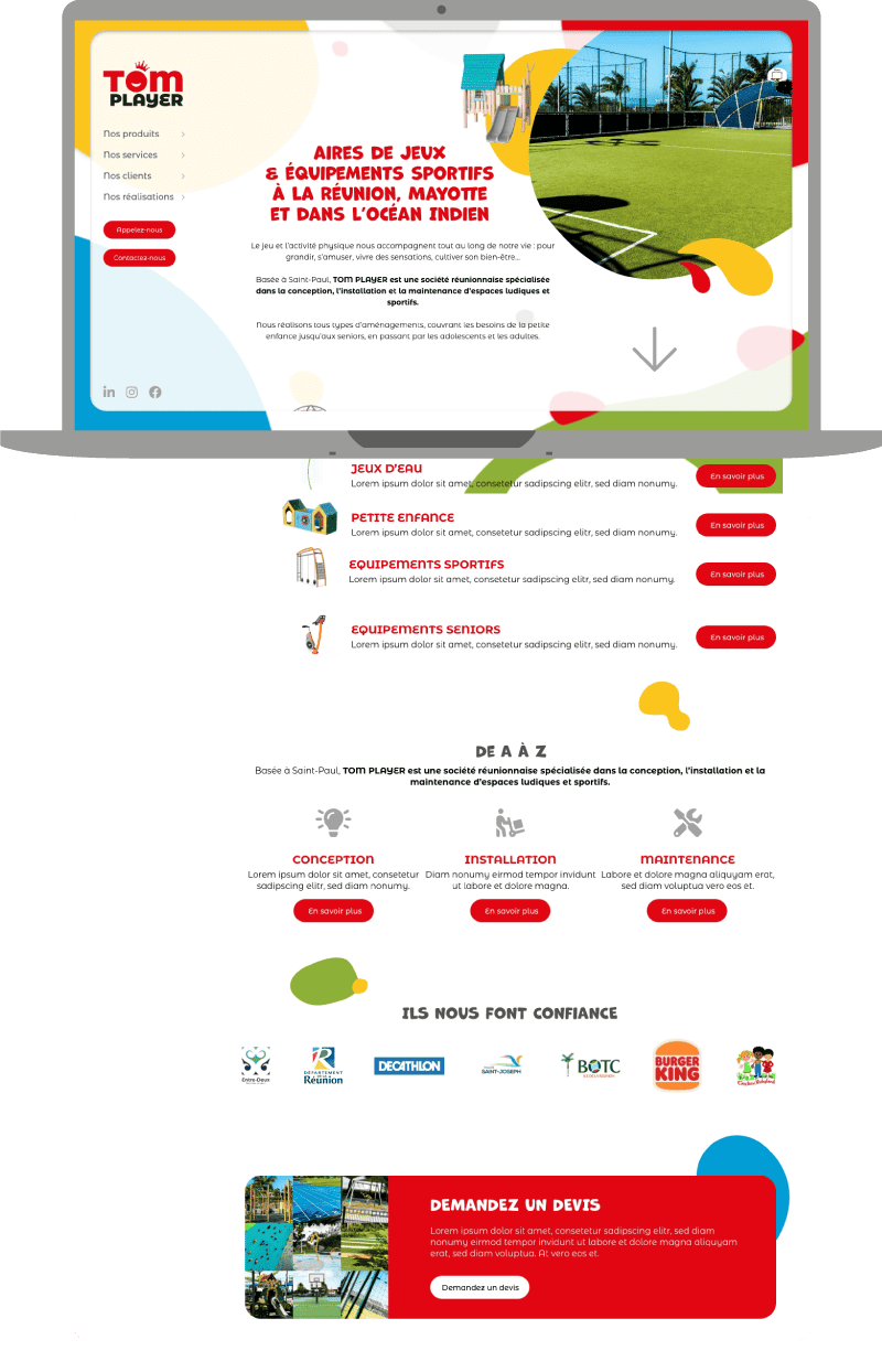 Webdesign ordinateur "Accueil" site TOM PLAYER
