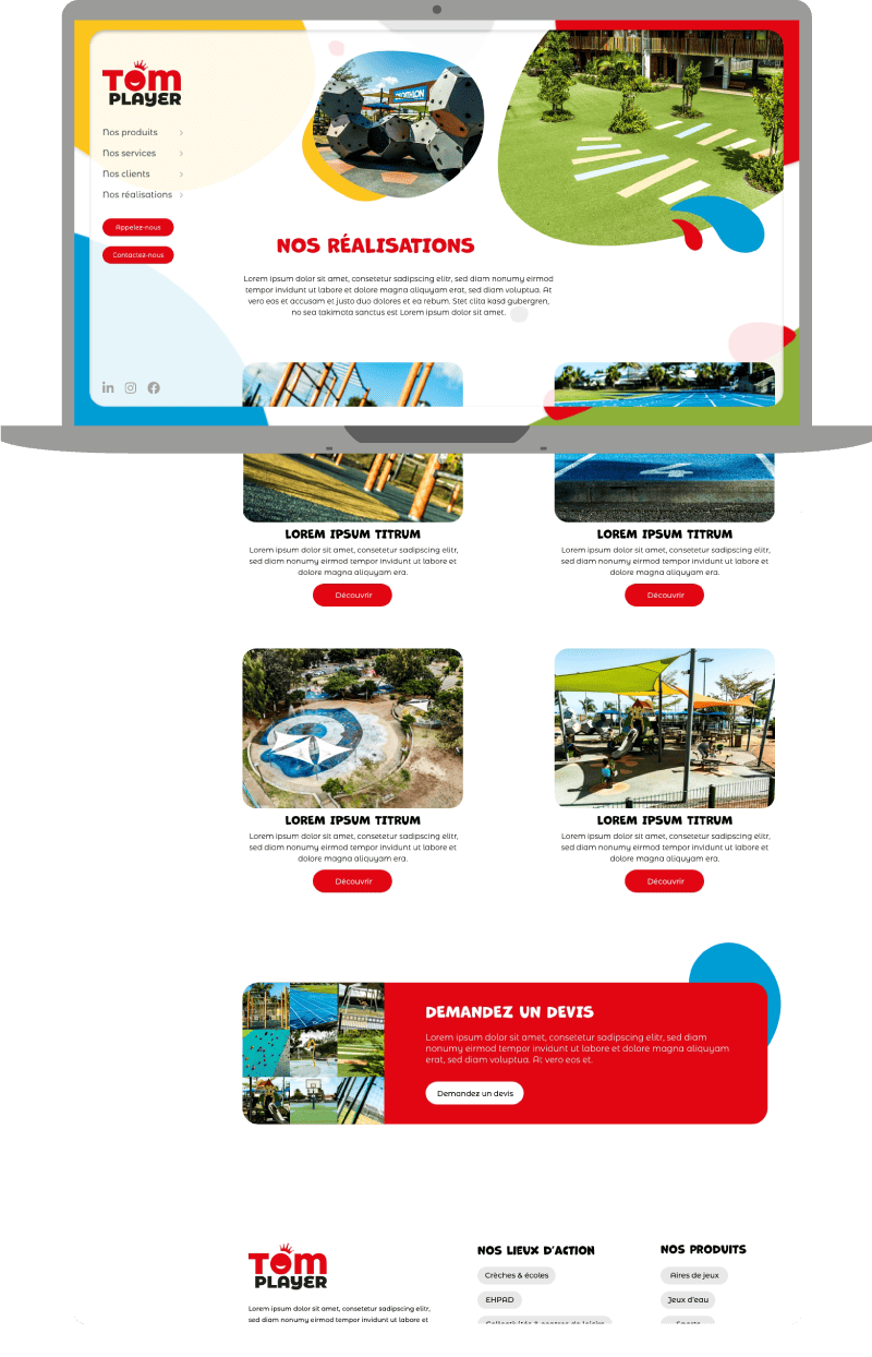 Webdesign ordinateur "Projets" site TOM PLAYER