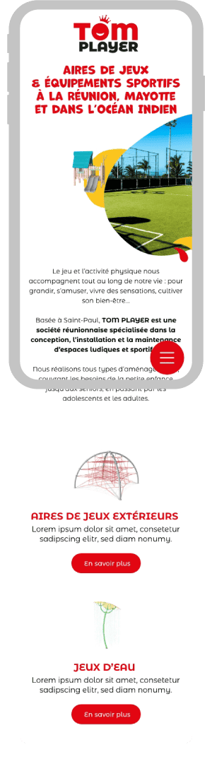 Webdesign mobile "Accueil" site TOM PLAYER