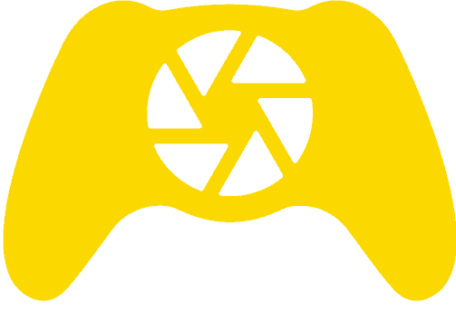 Manette de jeu jaune avec un objectif au centre.
