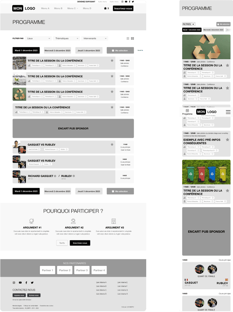 Wireframes site événementiel