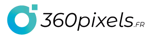 Logotype 360pixels.fr avec un pictogramme en forme de cercle bleu et typographie noire à droite.