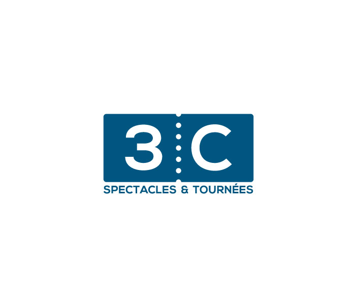 Logo d'un billet bleu avec texte "3C Spectacles & Tournées".