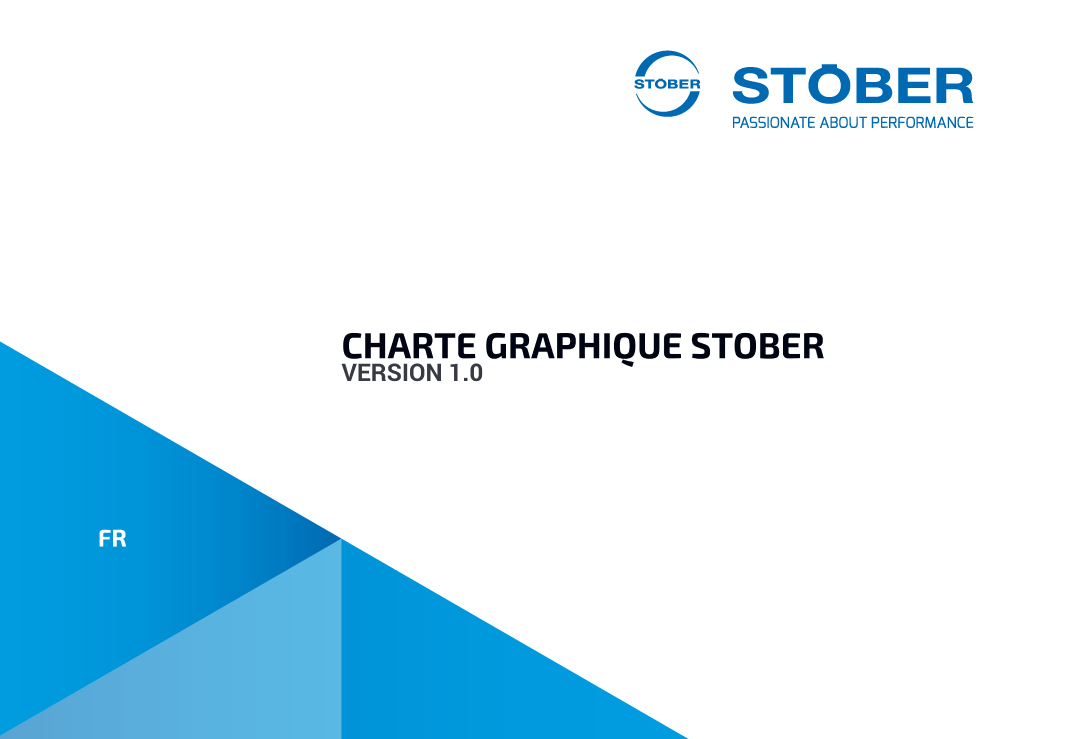 Couverture de la charte graphique STOBER, version 1.0, avec logo et design bleu.